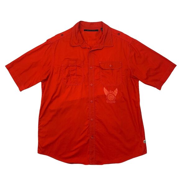 Sean John Shirt Mens 2XL Poppy Red Button Up Cotton Chest Pocket Short Sleeve - Picture 1 of 9